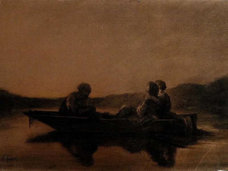 1825-Hector Guiot - Figure su una barca al crepuscolo